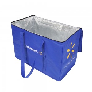 Testreszabott Walmart nagy teherbírású, újrafelhasználható, könnyű élelmiszerbolt, erős szigetelő termikus élelmiszer-szállító táska Supermaket ACD-H-048