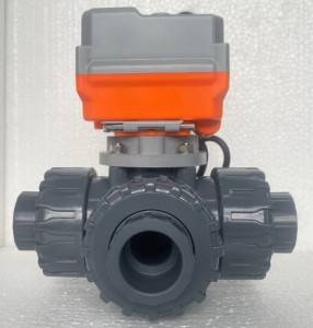 1/2″ to 2″ PTFE seat FPM seal electric motorized actuator on off type upvc 3 way ball valve
