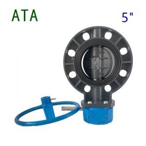 china valve company sea water use EPDM lined 5inch de125 u-pvc gearbox handwheel wafer flange butterfly valve
