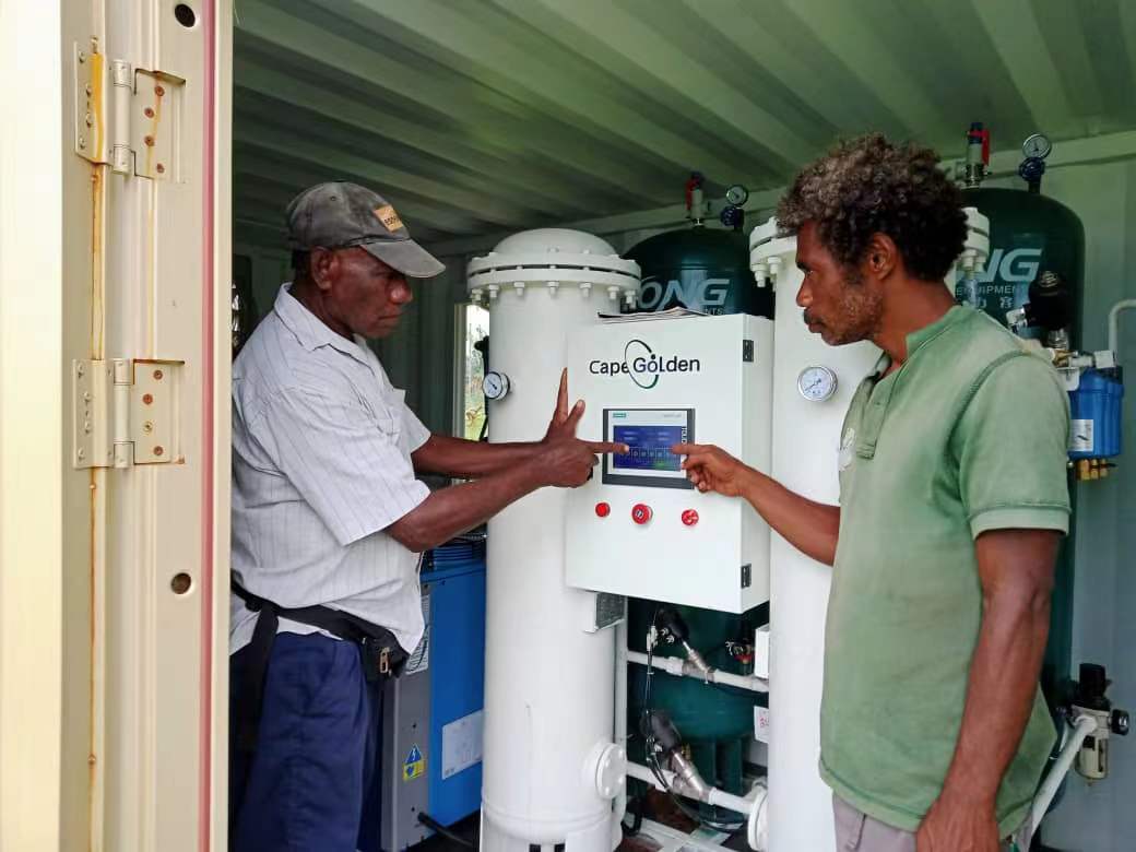 Containerized Oxygen Plant for refilling cylinders in Papua New Guinea passing accreditation