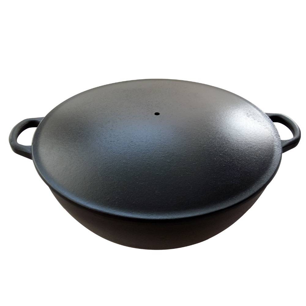 Factory supplied Wood Handle Cast Iron Fry Pan - 13 years golden supplier Round Double handle flat base cast iron wok – KASITE