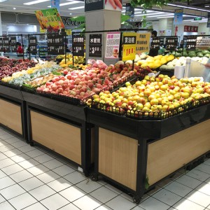 supermarket metallic fruit and vegetable display shelf