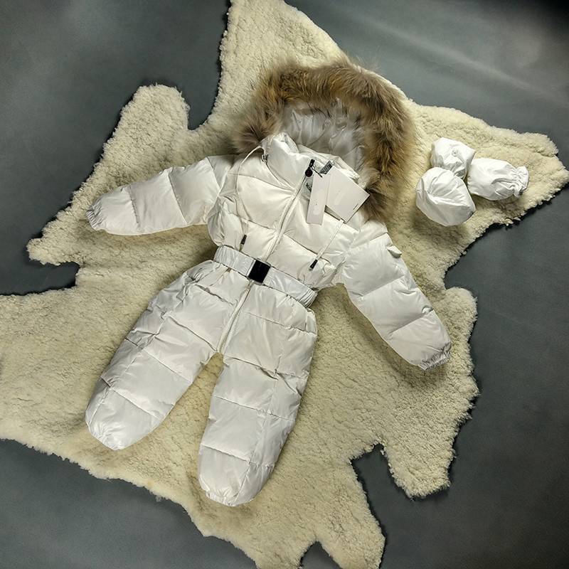 High quality winter baby leather clothes white duck feather kids down jacket with fur collar
