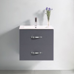 Modern Floating Bathroom Vanities with Grey Single Sink Cabinets and 2 Drawers