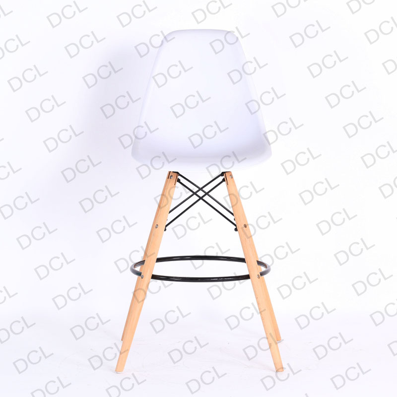 Plastic beech wood leg bar stool, Iron footrest. Eames bar stool Featured Image