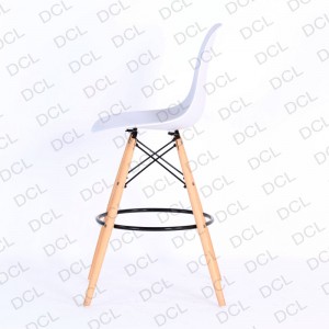 Plastic beech wood leg bar stool, Iron footrest. Eames bar stool