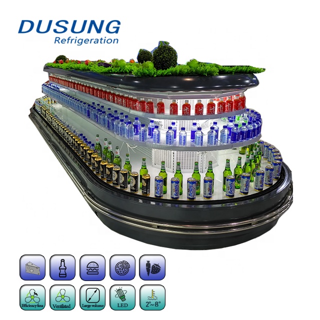 Professional Design Curved Glass Refrigeration -
 Supermarket Open Front Commercial Refrigerator Round Island Cooler – DUSUNG REFRIGERATION
