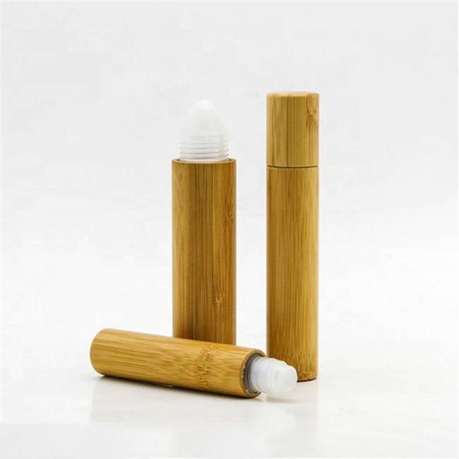Silkscreen Roll On Bamboo Perfume Bottle Packaging Elegant Shape Roller Bottles Essential Oil With Bamboo