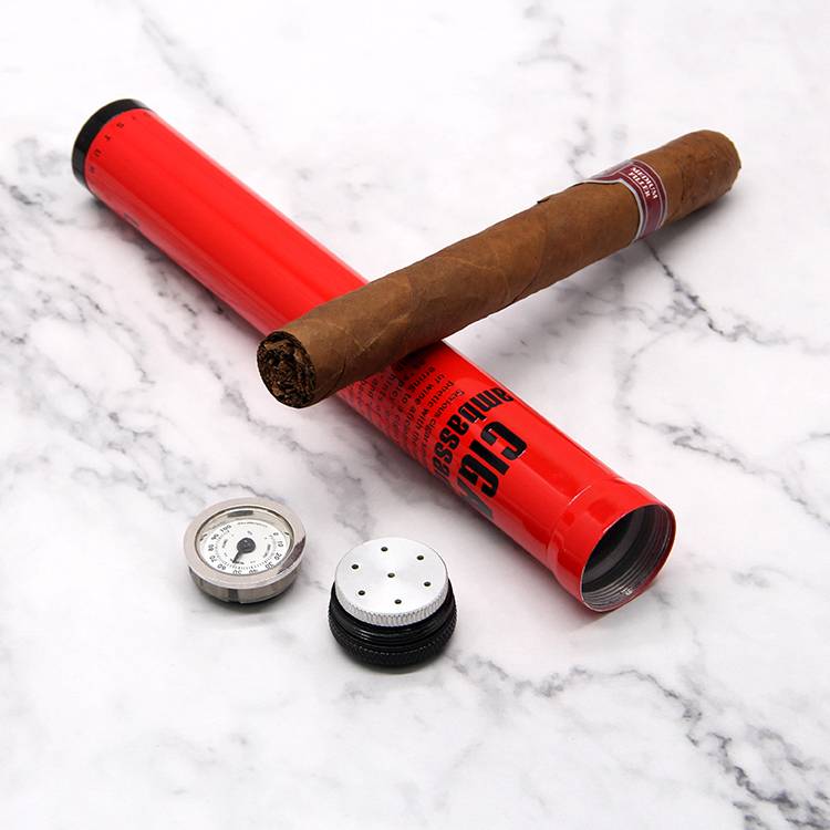 Custom stainless steel metal cigar tube case with screw cap cigar accessories