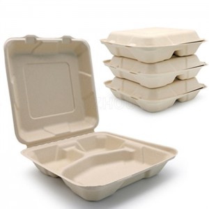 Reduce Pollution 100℃ Water Proofing Biodegradable Tableware Clamshell For Microwave Use