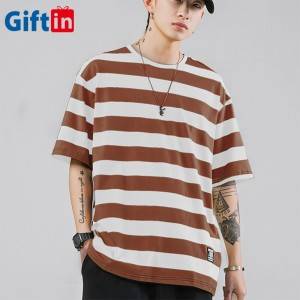 High quality male custom t shirt summer mens 100%cotton striped fashion shirt logo embroidery custom