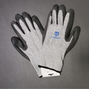 13g printed HPPE shell PU palm coated safety palm gloves