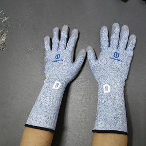13g printed HPPE shell PU palm coated safty gloves