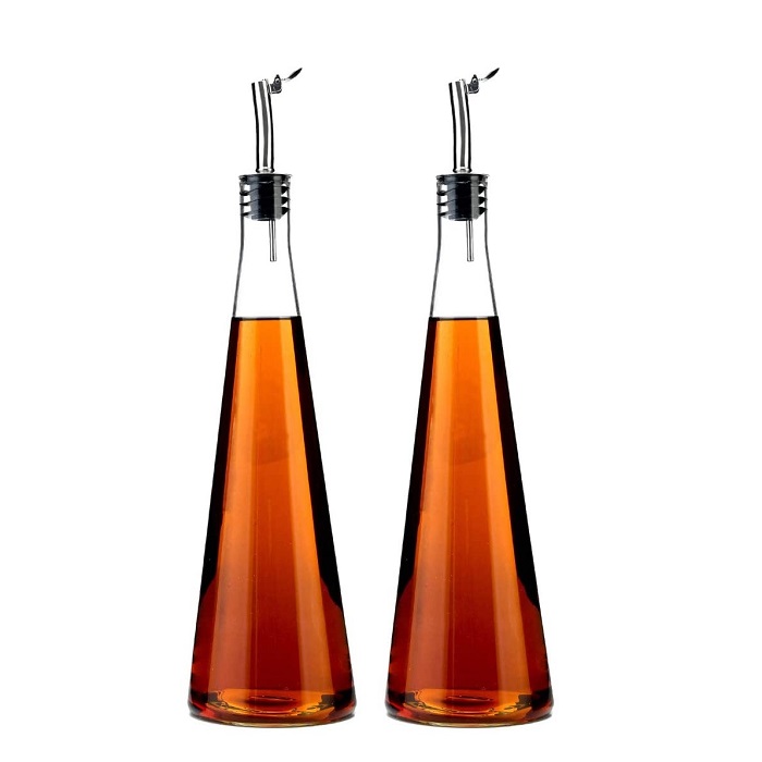 18 oz Cooking Oil Glass Bottles Olive Oil Vinegar Dispenser for Kitchen with Stainless Steel Pourer Spouts