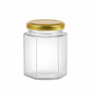 Hexagon Glass Jars Empty Hex Jars with Twist Gold Lids