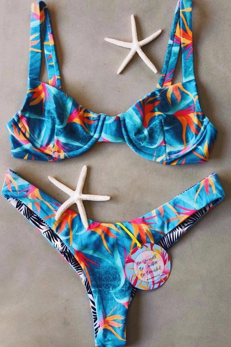 Missadola Fashionable print swimwear na may matataas na paa 2672