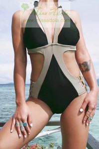 Miss adola Champagne ຄໍາ Sexy backless Swimwear