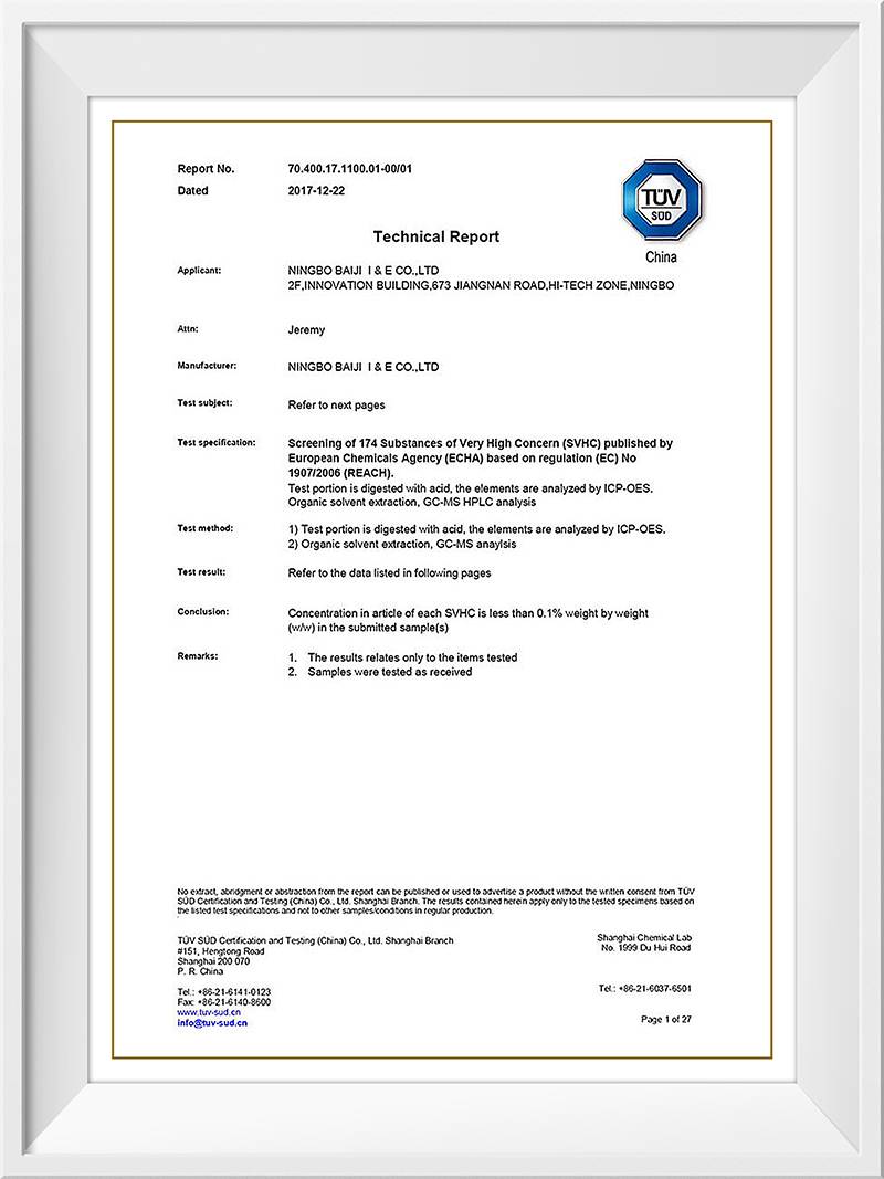 Balance pad Reach174 testing report by TUV