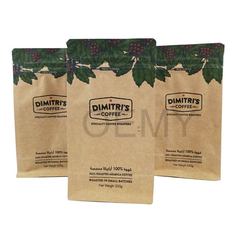 KRAFT PAPER WITH VALVE  BAG STAND UP POUCHES COFFEE BAG SEEDS NUTS HEAT SEAL BAG 