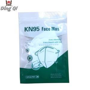 Three side sealed custom plastic KN95 medical face mask packaging bag with ziplock