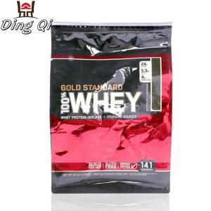 Custom resealable whey protein powder aluminum foil flat bottom pouch with slider zipper