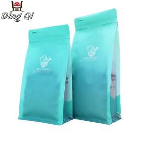 Recycled flat bottom plastic coffee pouch with valve