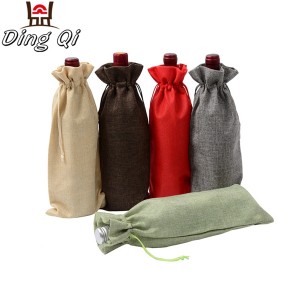 Promotional wholesale canvas drawstring wine packaging bags
