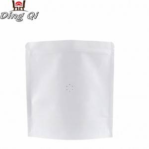 Stock smell proof coffee packaging stand up white kraft ziplock bag with valve