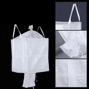 FIBC Jumbo Bag with discharge spout and 2 Loops , Belt across the middle ,cover on the top