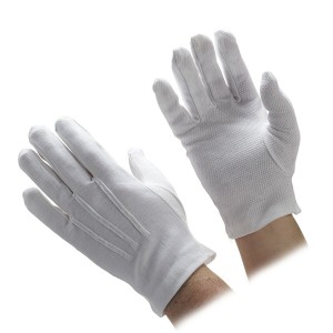 White Parade Band Uniform Formal Ceremony cotton gloves with dots on palm Item No.: HMD-30