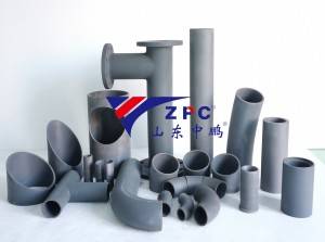Wear resistant ZPW silicon carbide pipes, tiles, plates, bends, elbows