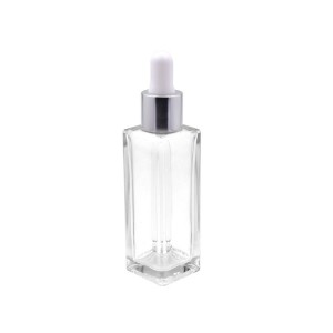 1oz square clear glass essential oil bottle