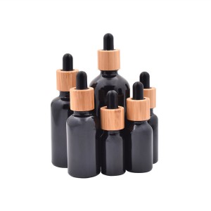 new product original black glass dropper bottle with bamboo collar