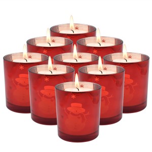 red color cylinder shape 9oz glass candle holder with lid
