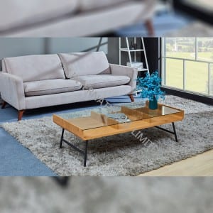 TT-1860 Tempered Glass Coffee Table With MDF Shelf