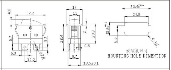 Dpst Light Rocker Schalter mat Kc Zertifikat 16A 250VAC