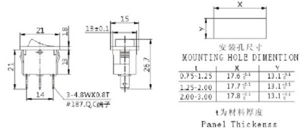 Mini interruptor basculante Kcd2 sin lámparas, interruptor basculante T120