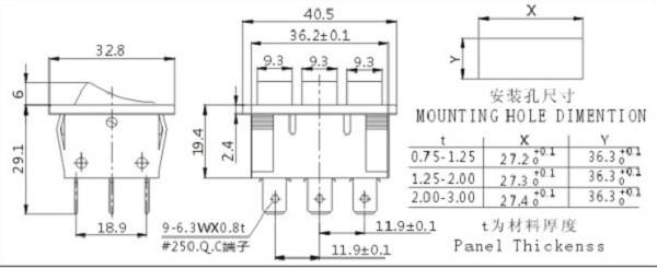 Interruptor basculante T100/55 de 16 A 250 VCA aprobado por Soken CQC