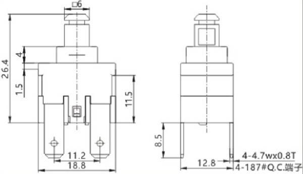 Soken pravokutni prekidač za resetiranje PS23-16-2D 2 pola