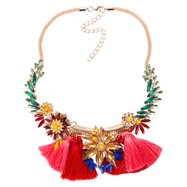 Ladies Bohemian Collarbone Chain Necklace Women Fashion Red Tassel Necklace Set