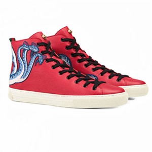 Red Leather Ankle Sports Shoes Sneakers With Octopus Embroidery