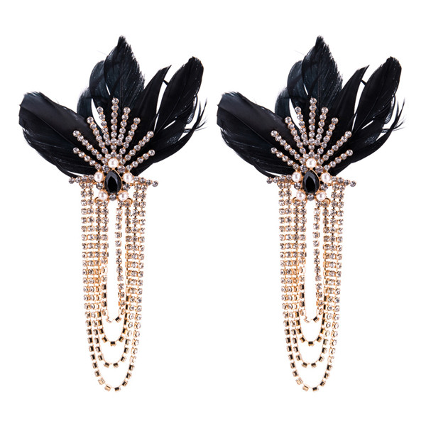 Multi-Layer Diamond Earring Black Feather Earring Female Long Earring Bohemian Earrings