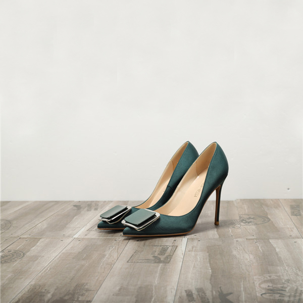 Green Silk Satin Ladies high heels