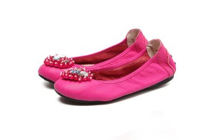 Pink Calfskin Famous Designer Shoes Lady Foldable Flat Shoes