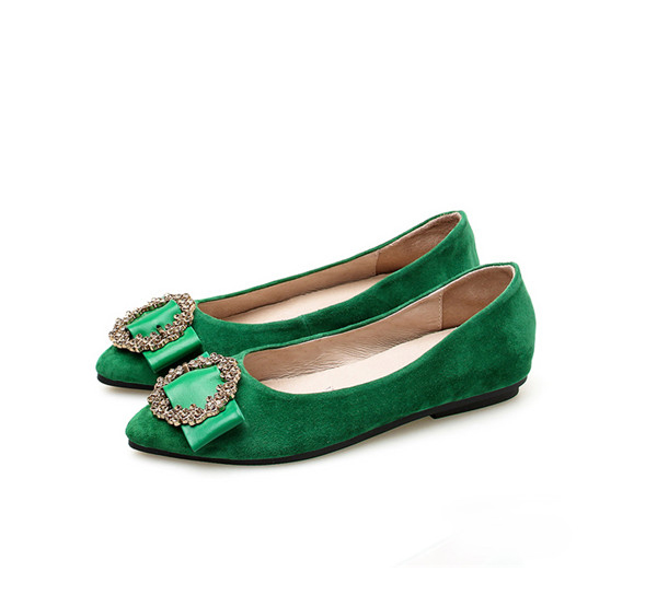 OEM Lady Green Suede Shoes Pretty Women Flat Stylish Shoes