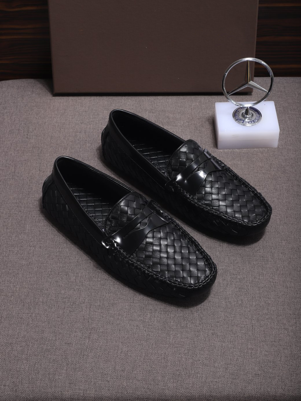 Custom Made Italian Leisure Shoes Black Woven Nappa Leather Loafers Size 38 To 46