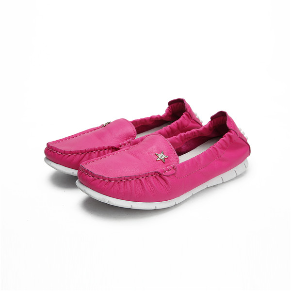 Hot Pink Genuine Leather Women Driving Shoes With White Outsole