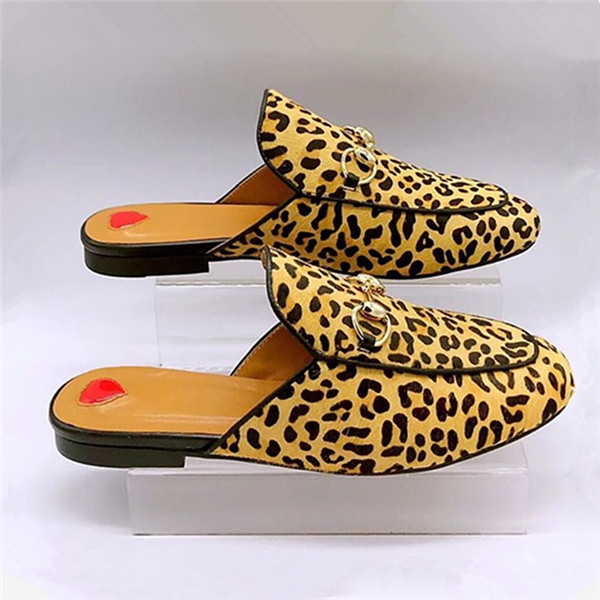 Famous Leopard Horse Hair Half-Slipper Loafers Big Yard Shoes Outdoor Private Logo Shoes Factory