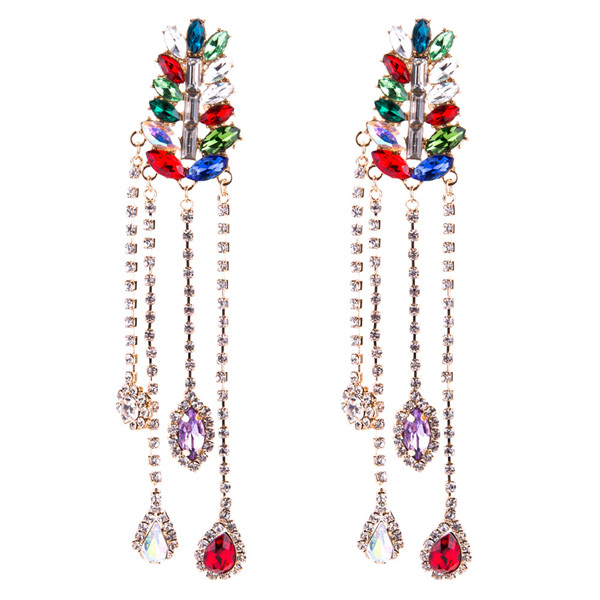 Multi-Layer Glass Rhinestone Earring Women Fashion Long Earring Bohemian Earrings