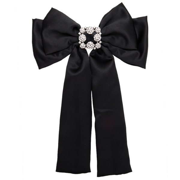 Nice Quality Famous Brand Silk Bow Boutonniere Women Black Multi-Layer Ribbon Corsage Diamond-Studded Brooch